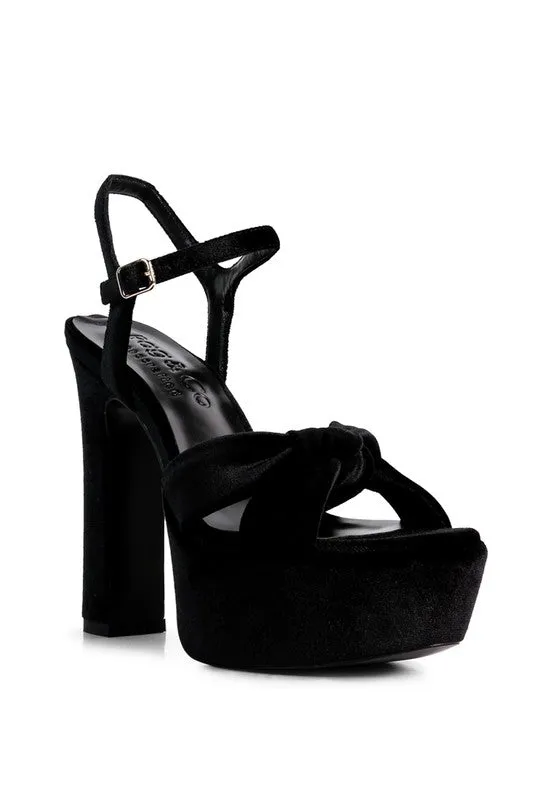 Rag & Co LIDDEL Velvet High Block Heeled Sandals