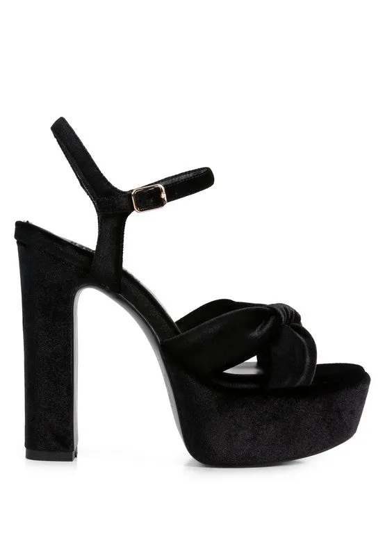 Rag & Co LIDDEL Velvet High Block Heeled Sandals