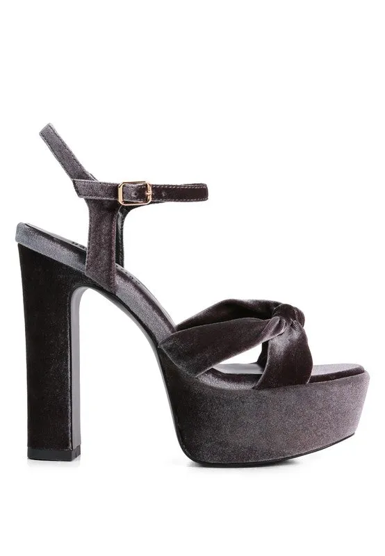 Rag & Co LIDDEL Velvet High Block Heeled Sandals