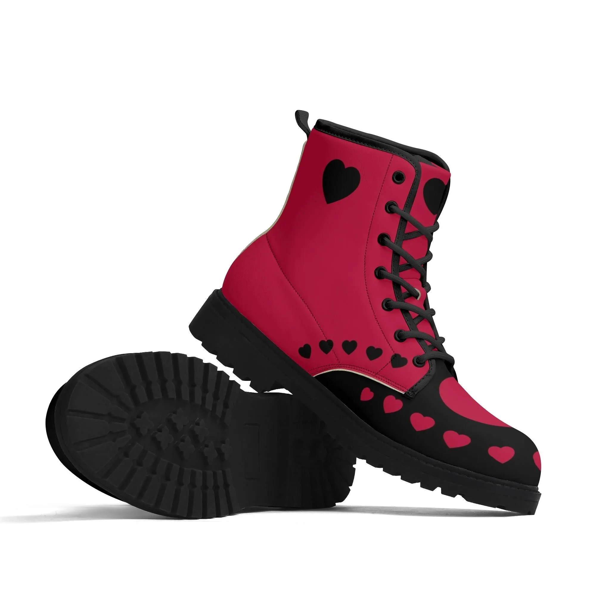 Red & Black Hearts Ankle Boots