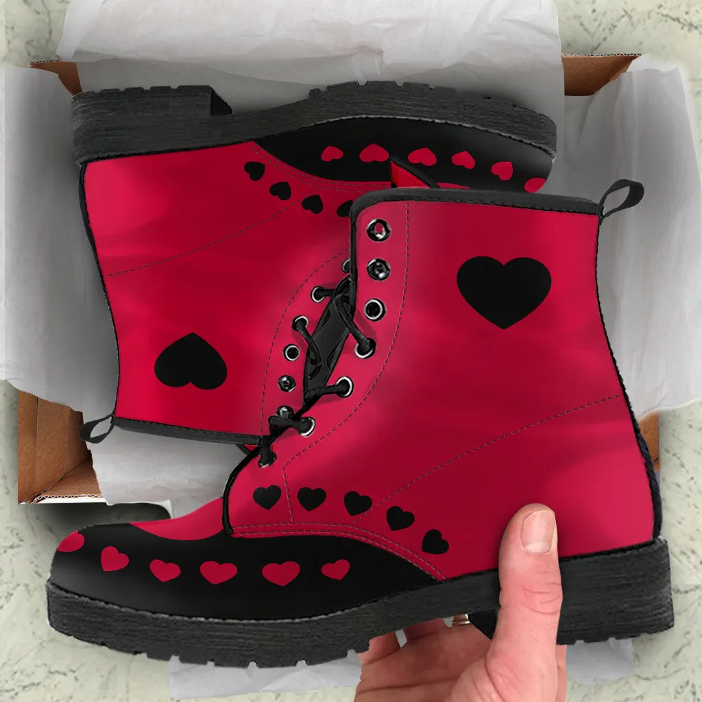 Red & Black Hearts Ankle Boots