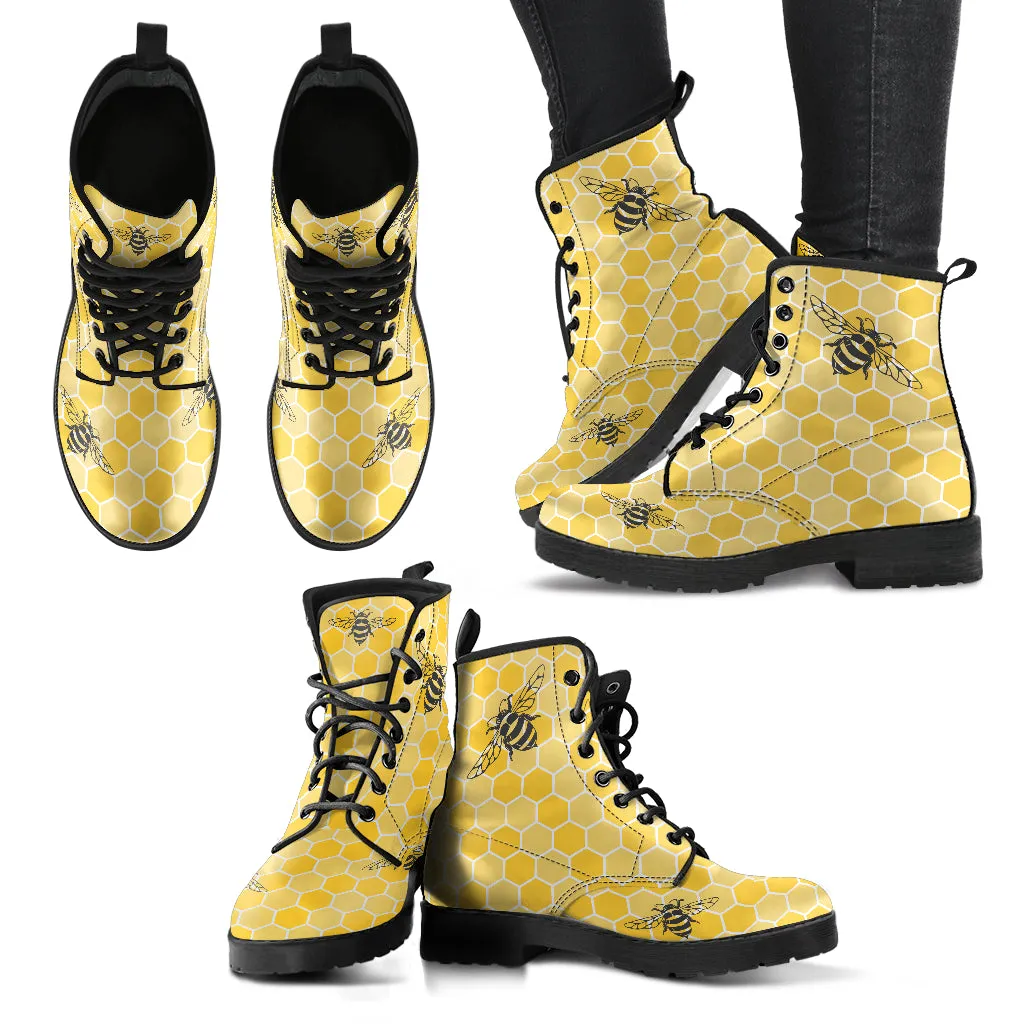 Retro Honey Bees Lace Up Ankle Boots