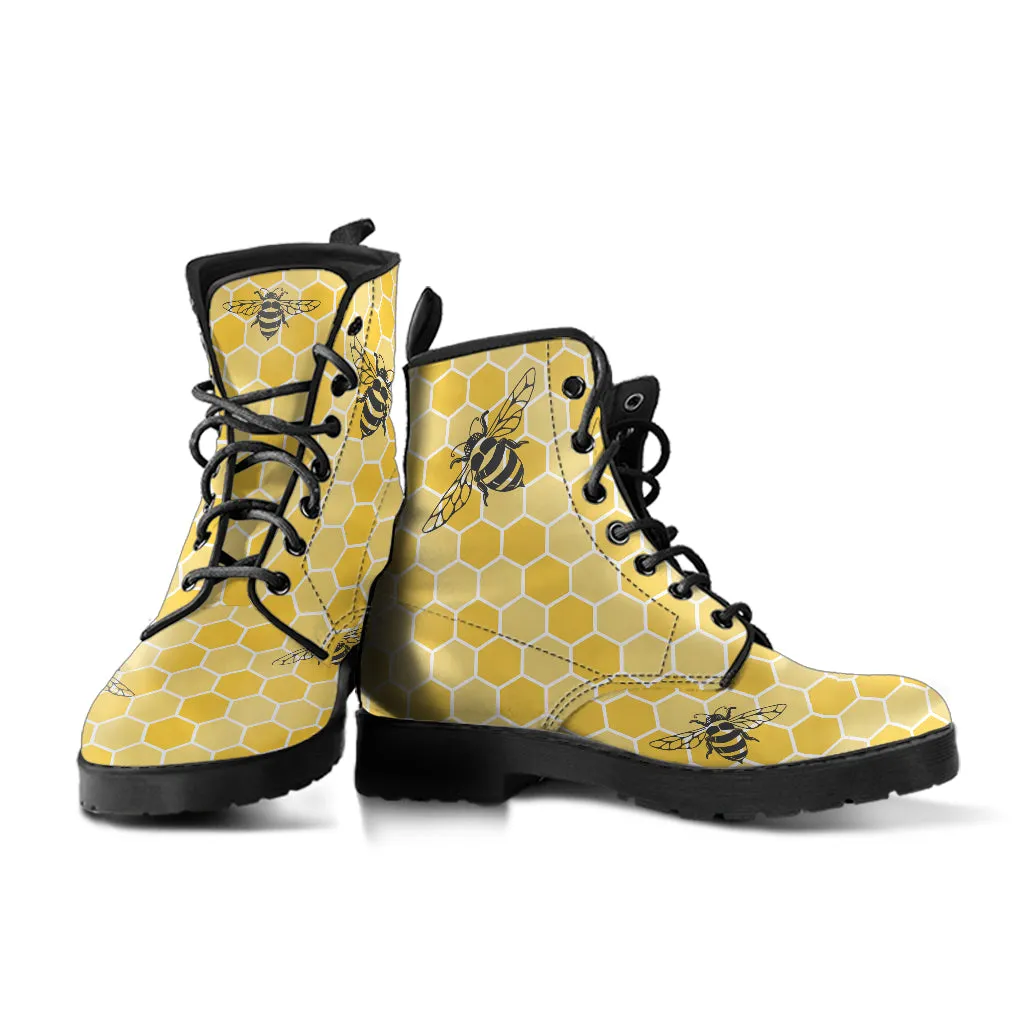 Retro Honey Bees Lace Up Ankle Boots