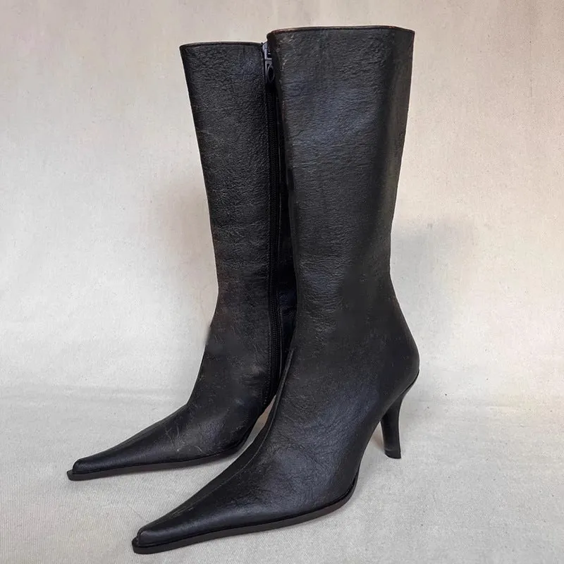 Retro Pointed Belt Buckle Western Boots