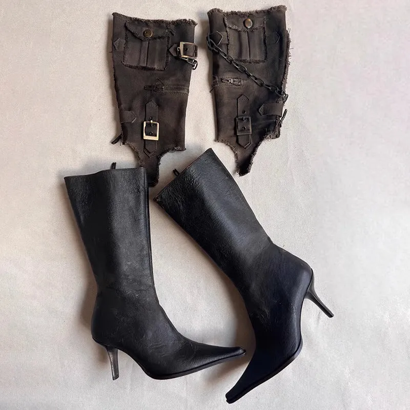 Retro Pointed Belt Buckle Western Boots