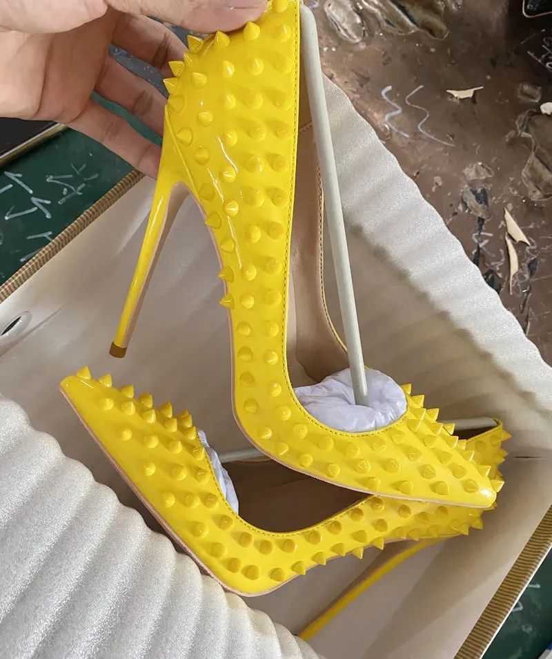 Rivet heels Pink women's pointed high heels