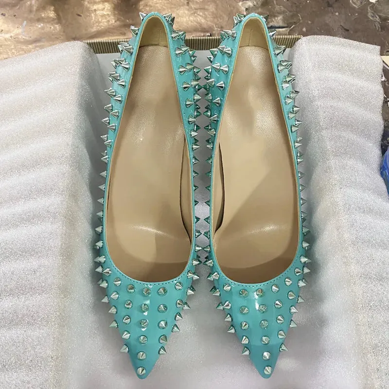 Rivet heels Pink women's pointed high heels