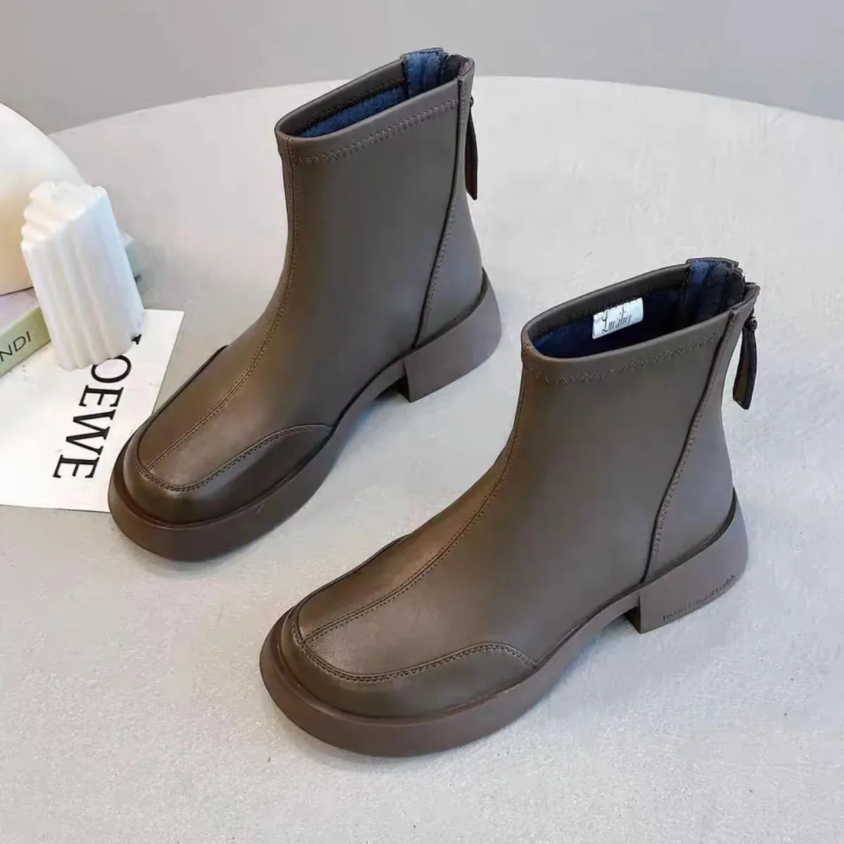 Round Toe Block Heels Boots