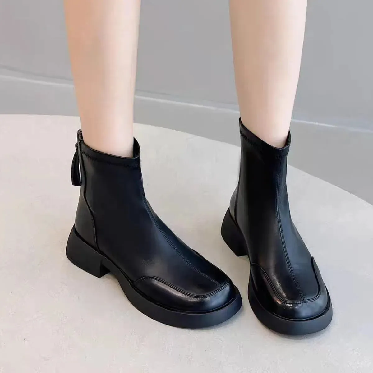 Round Toe Block Heels Boots