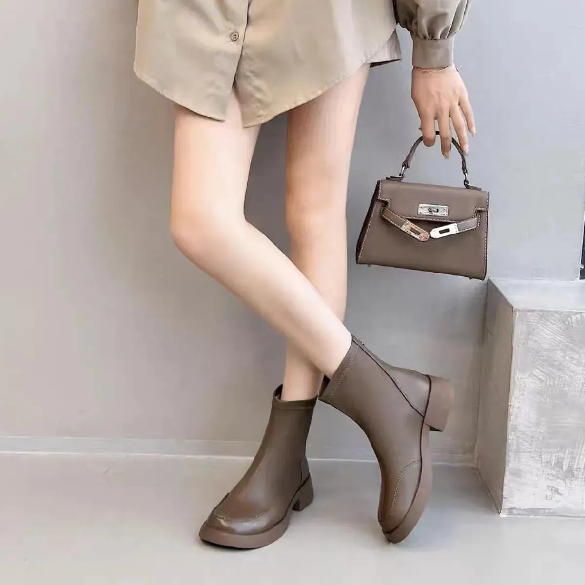 Round Toe Block Heels Boots