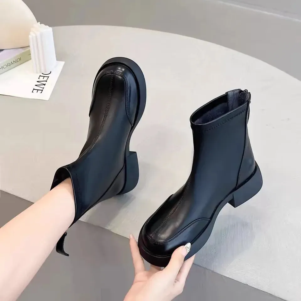 Round Toe Block Heels Boots