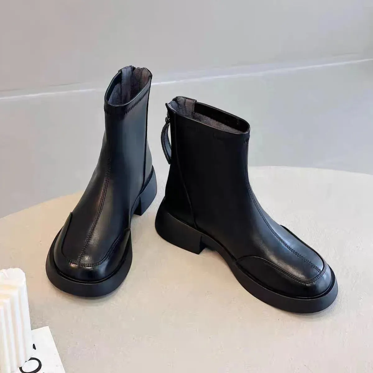 Round Toe Block Heels Boots