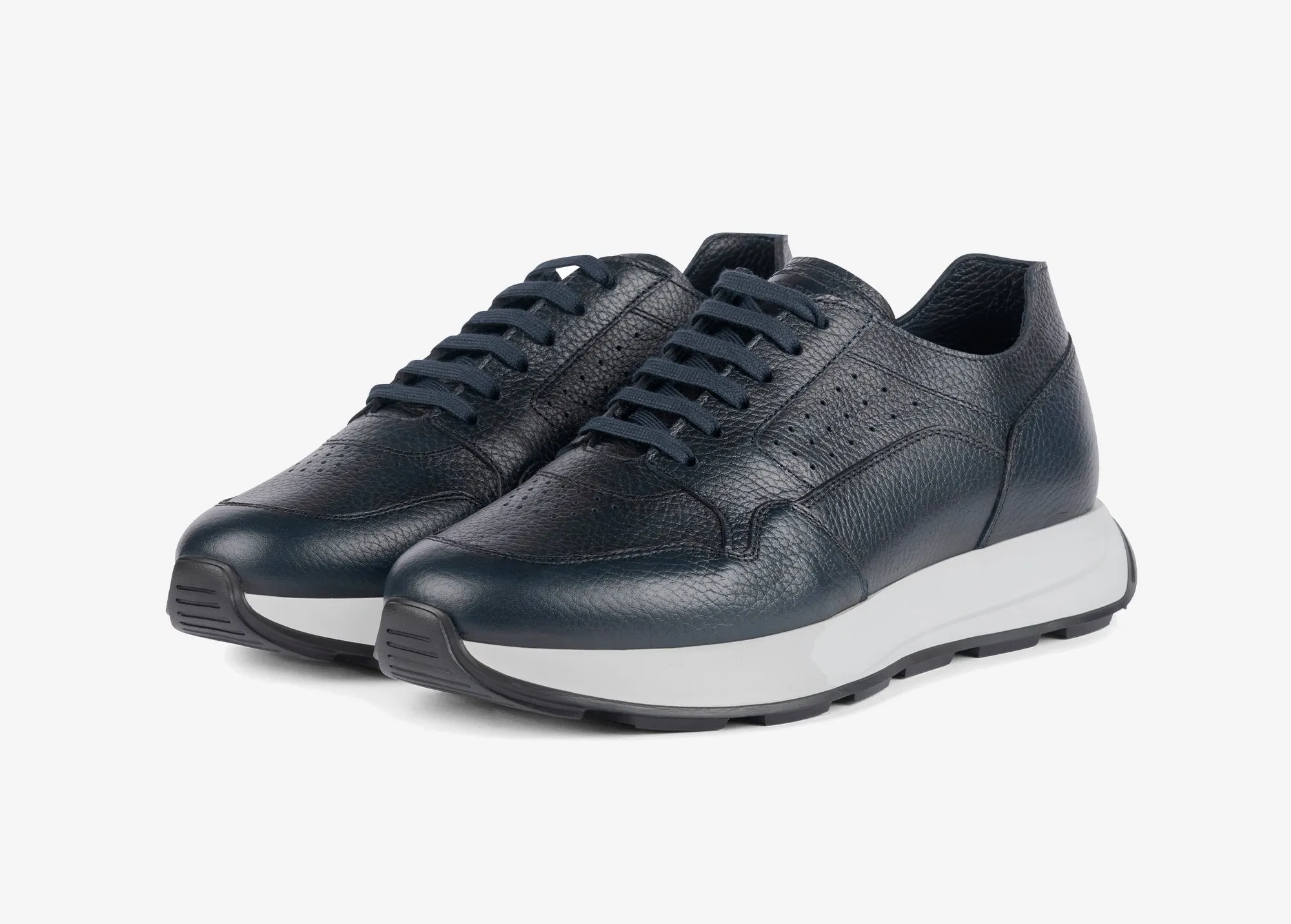 Running sneaker in pelle bottalata blu