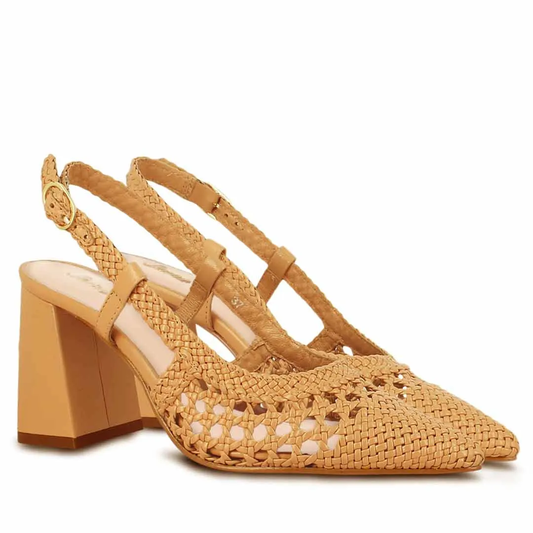 Saint Delaney Ocra Hand Woven Leather Sling Back Heels