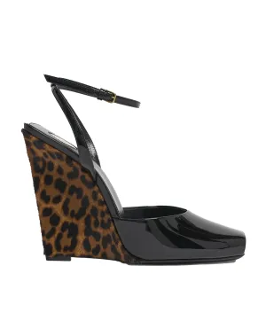 Saint Laurent Le Scandale Patent Leopard Wedge Sandals