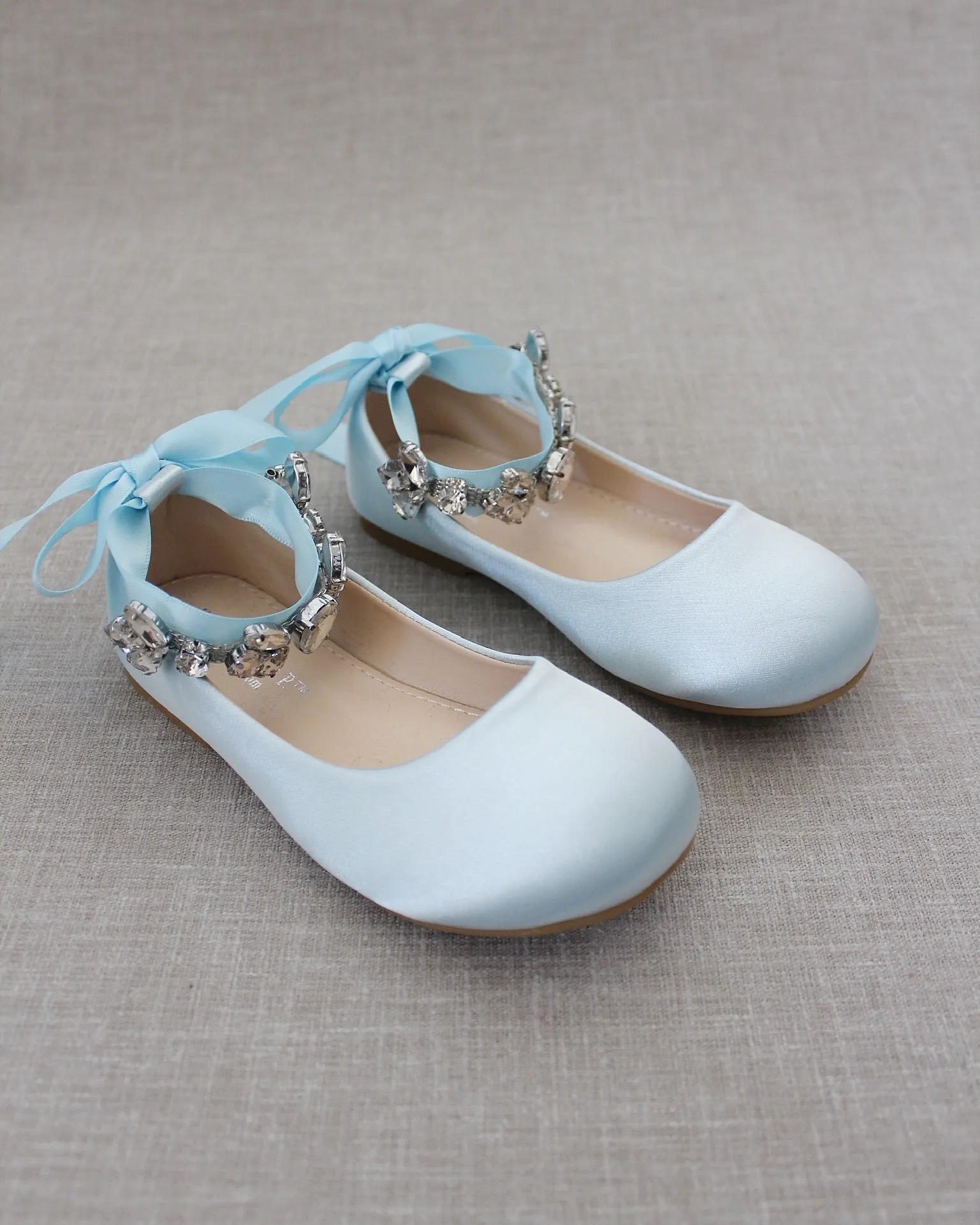 Satin Ballet Flats with Navette Cluster Rhinestones