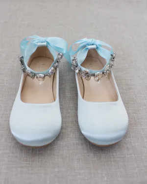 Satin Ballet Flats with Navette Cluster Rhinestones