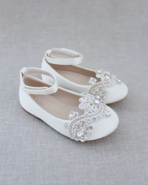 Satin Ballet Flats with Small Rhinestones Applique