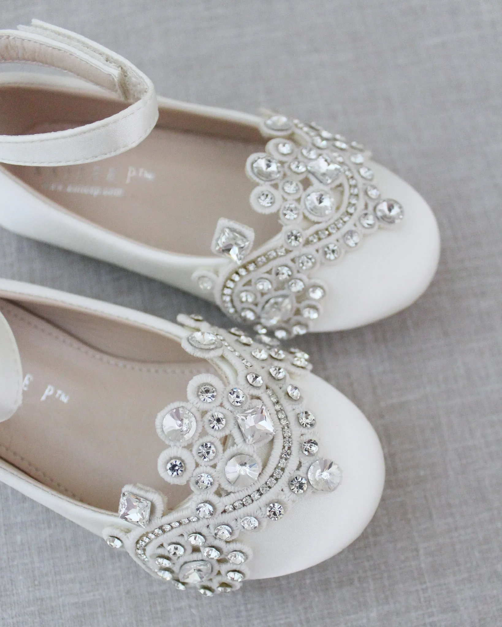 Satin Ballet Flats with Small Rhinestones Applique