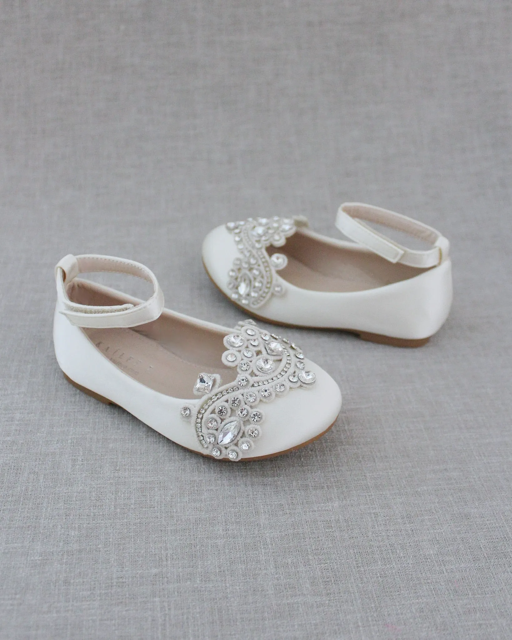 Satin Ballet Flats with Small Rhinestones Applique