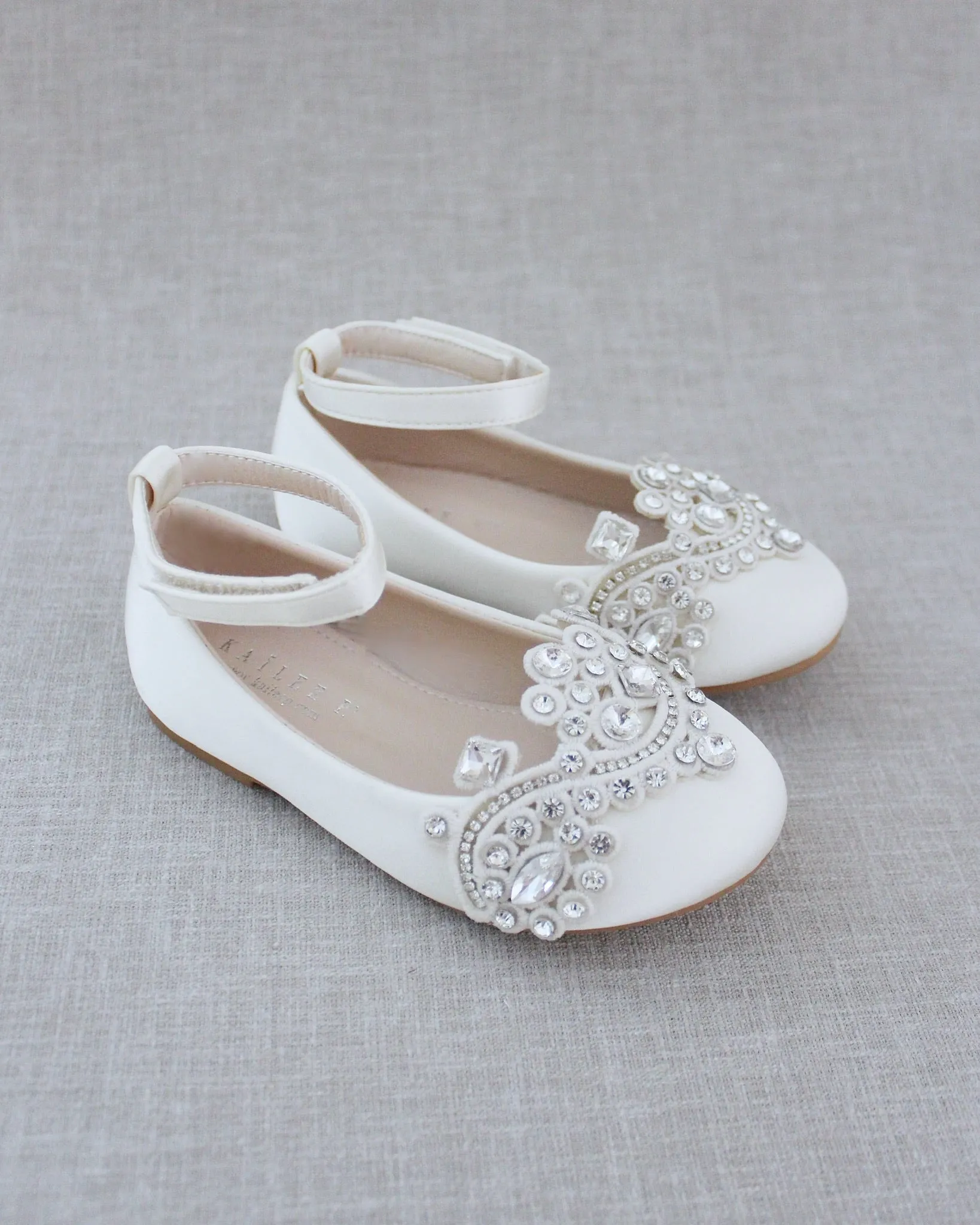 Satin Ballet Flats with Small Rhinestones Applique