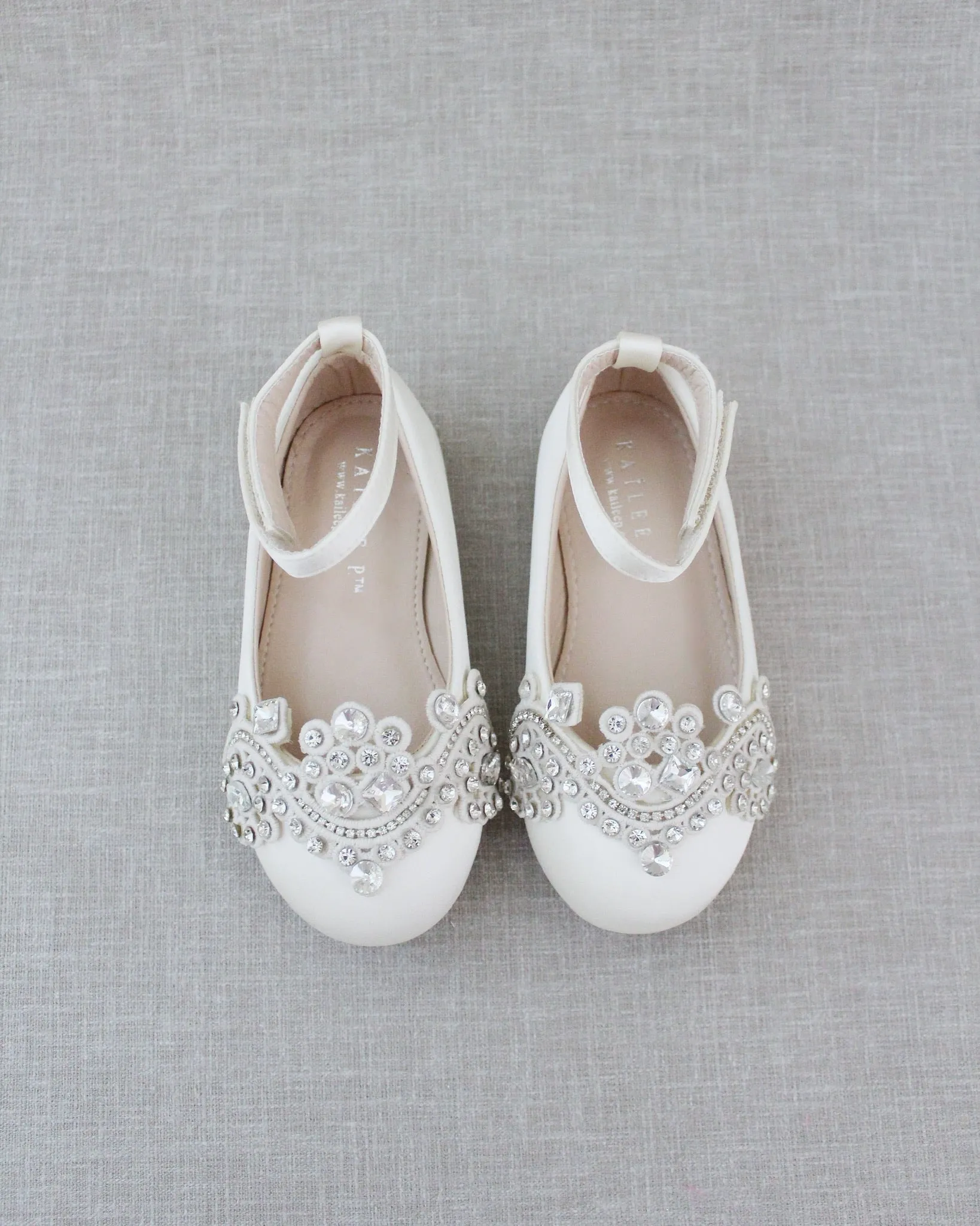 Satin Ballet Flats with Small Rhinestones Applique