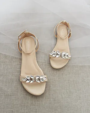 Satin Flat Sandal with Butterfly Brooch and Ankle Strap