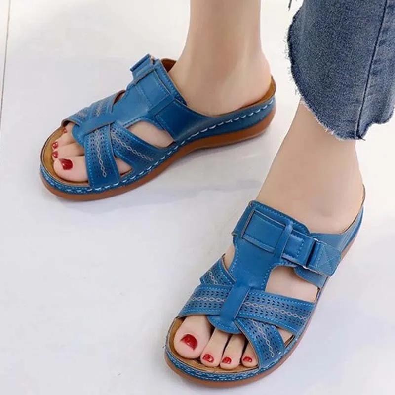 Shoes Artificial Leather Sandlas Wedge Shoes Bohemian Low Heels Slippers Ladies Sandals Femmes Chaussures