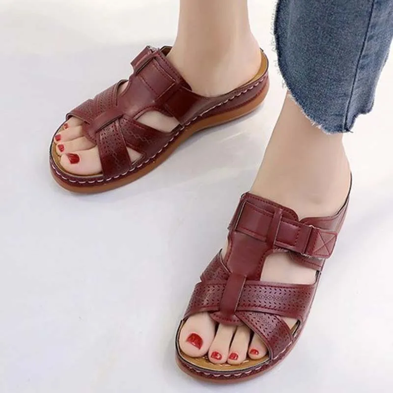 Shoes Artificial Leather Sandlas Wedge Shoes Bohemian Low Heels Slippers Ladies Sandals Femmes Chaussures