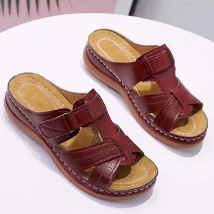 Shoes Artificial Leather Sandlas Wedge Shoes Bohemian Low Heels Slippers Ladies Sandals Femmes Chaussures