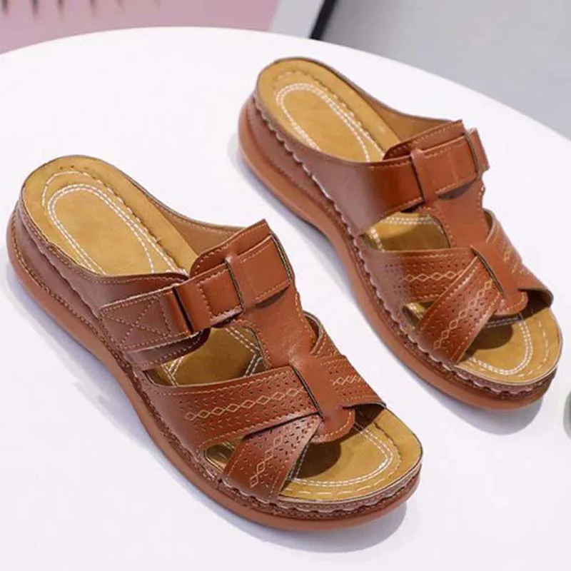 Shoes Artificial Leather Sandlas Wedge Shoes Bohemian Low Heels Slippers Ladies Sandals Femmes Chaussures