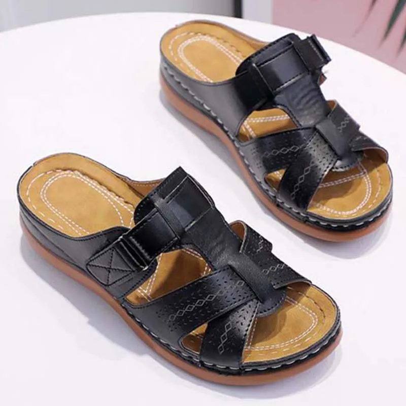 Shoes Artificial Leather Sandlas Wedge Shoes Bohemian Low Heels Slippers Ladies Sandals Femmes Chaussures