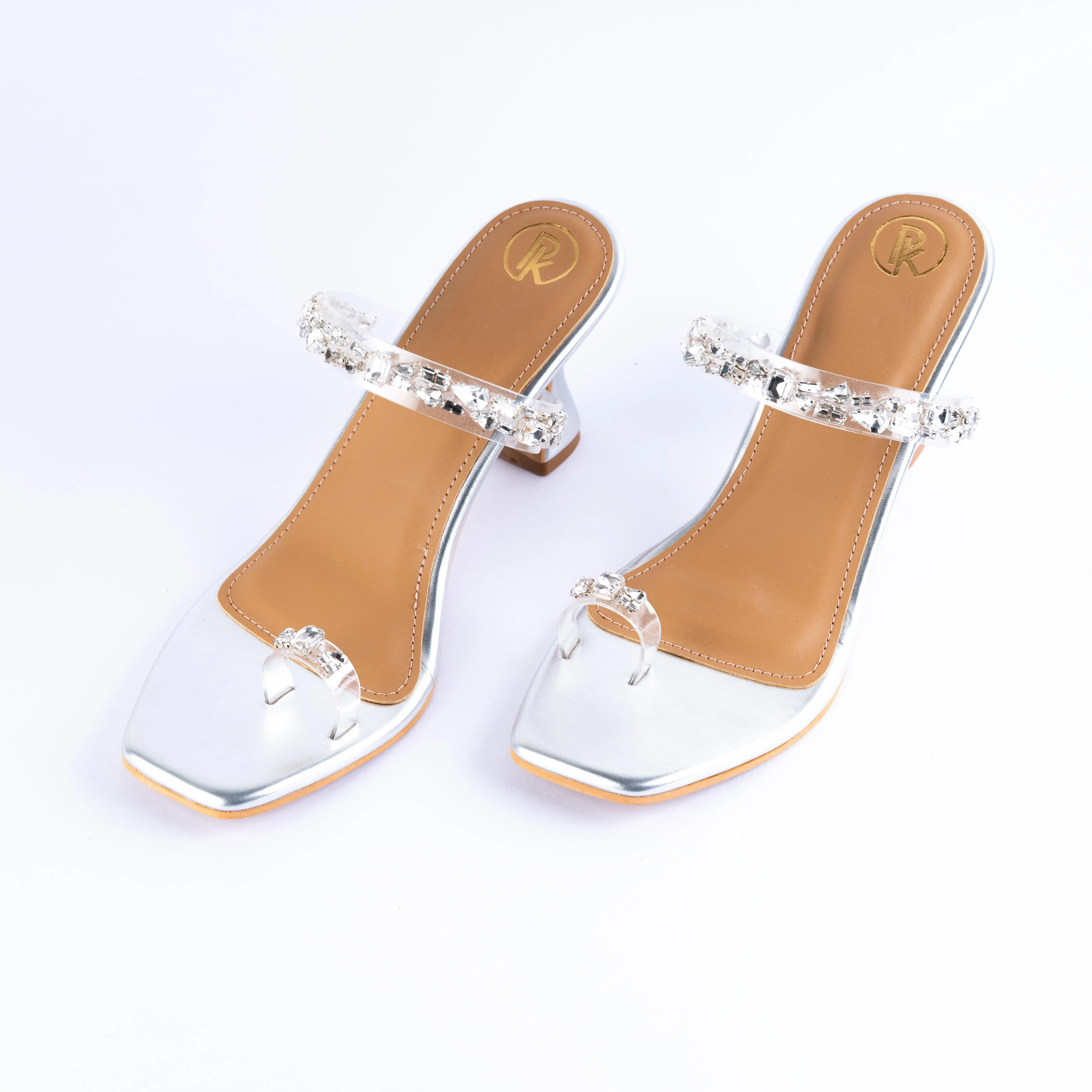 Silver Embellished Thumb Heels