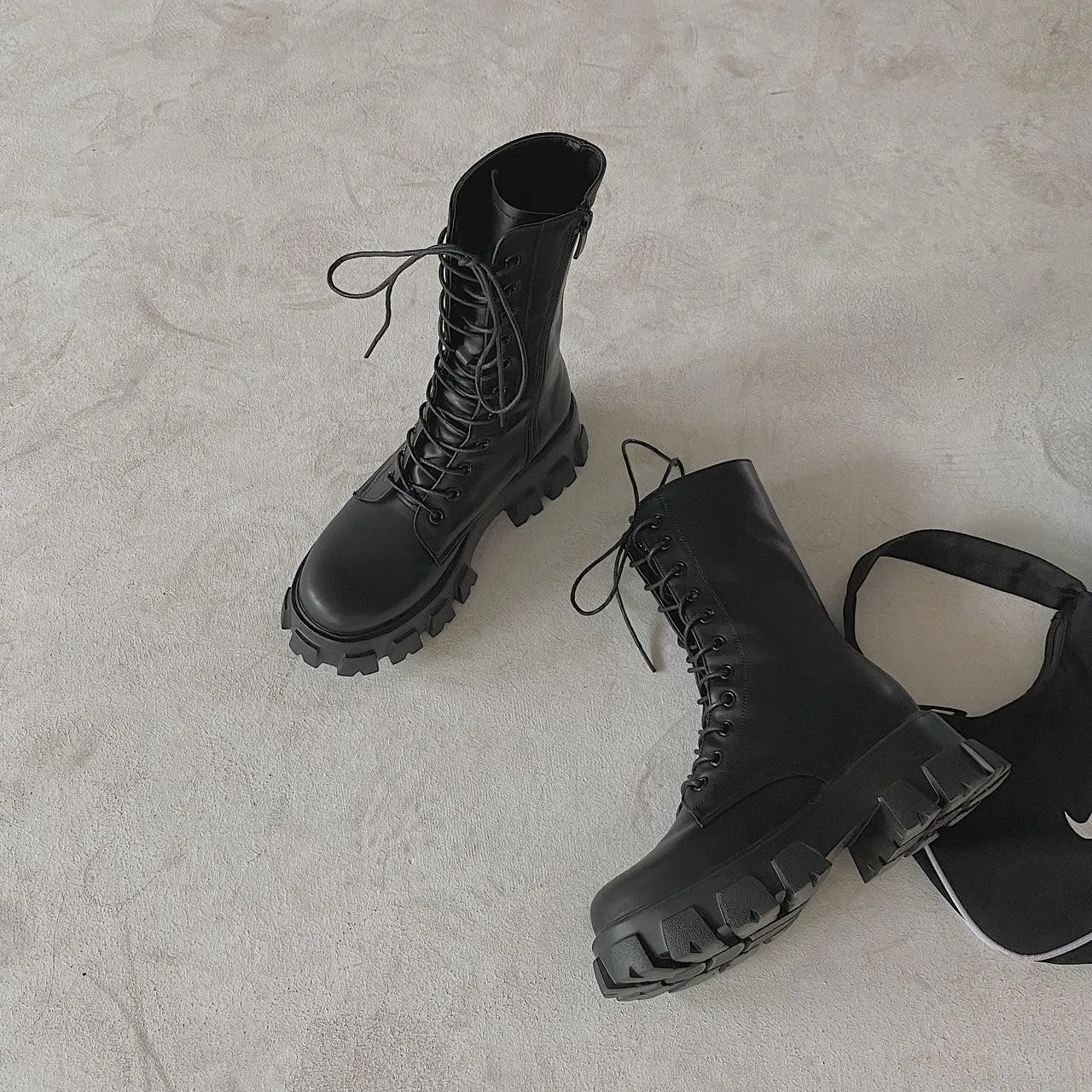 Sping White Boots Autumn Black Leather Platform Gothic Boots Punk Combat Boots