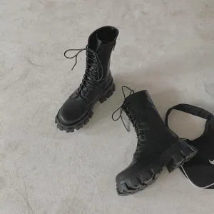 Sping White Boots Autumn Black Leather Platform Gothic Boots Punk Combat Boots
