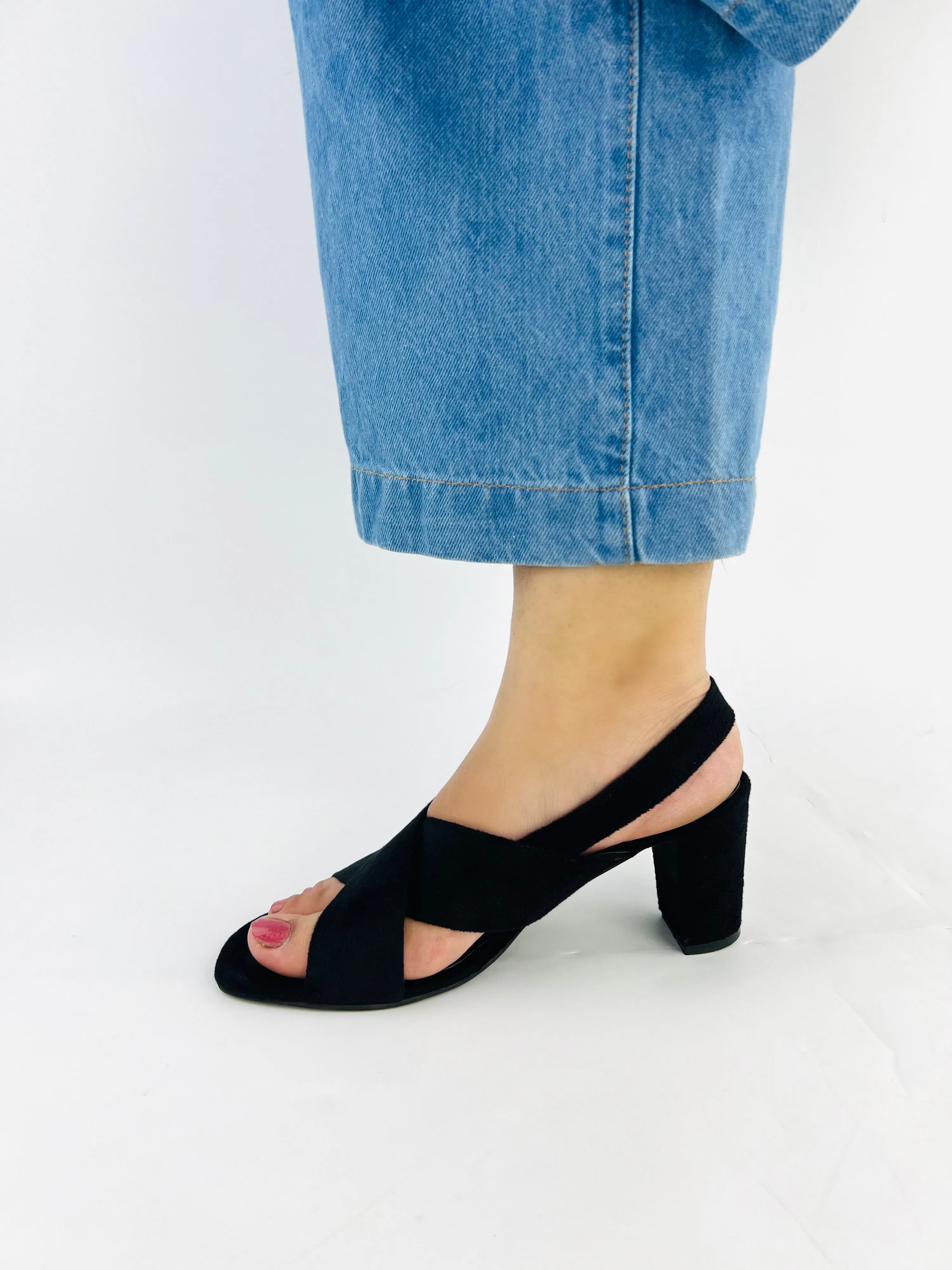Spunkz Black Comfort Cross Over Block Heeled Sandals-11024