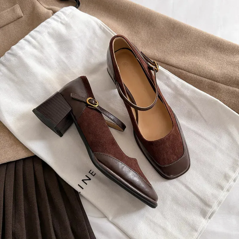 Square Toe Block Heels Pumps