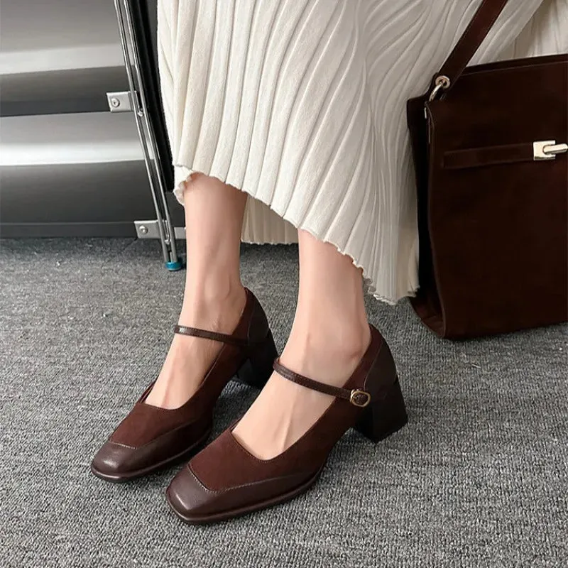 Square Toe Block Heels Pumps