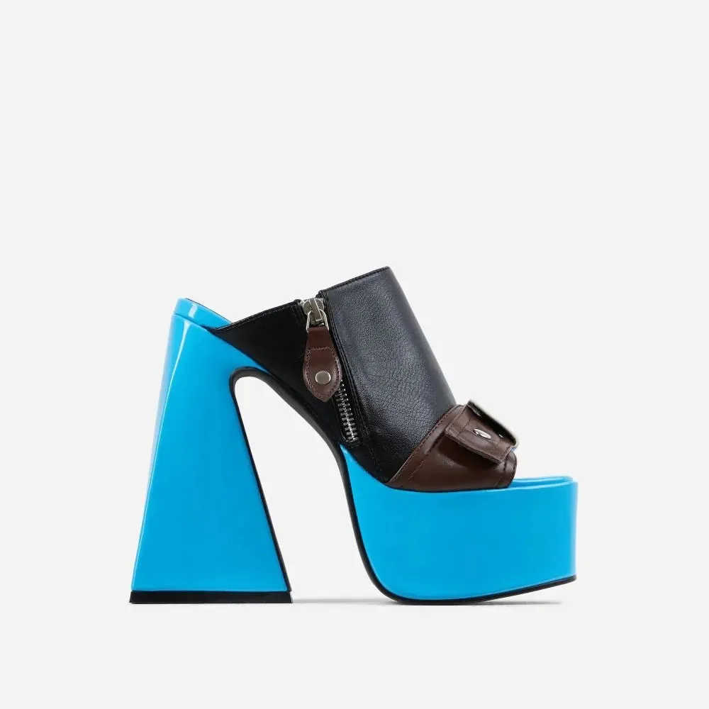 Square Toe Exposed Color Blocked Heels