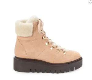 Stuart Weitzman Chalet Suede & Faux Fur Trim Combat Boots in Sandalwood