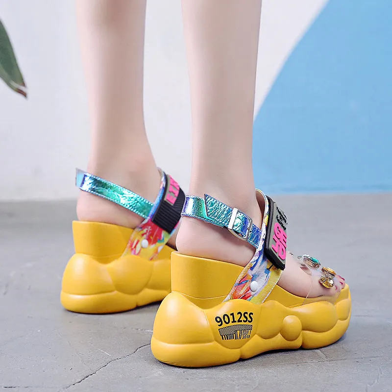 Summer Women Sandals Fashion Transparent Diamond Wedge