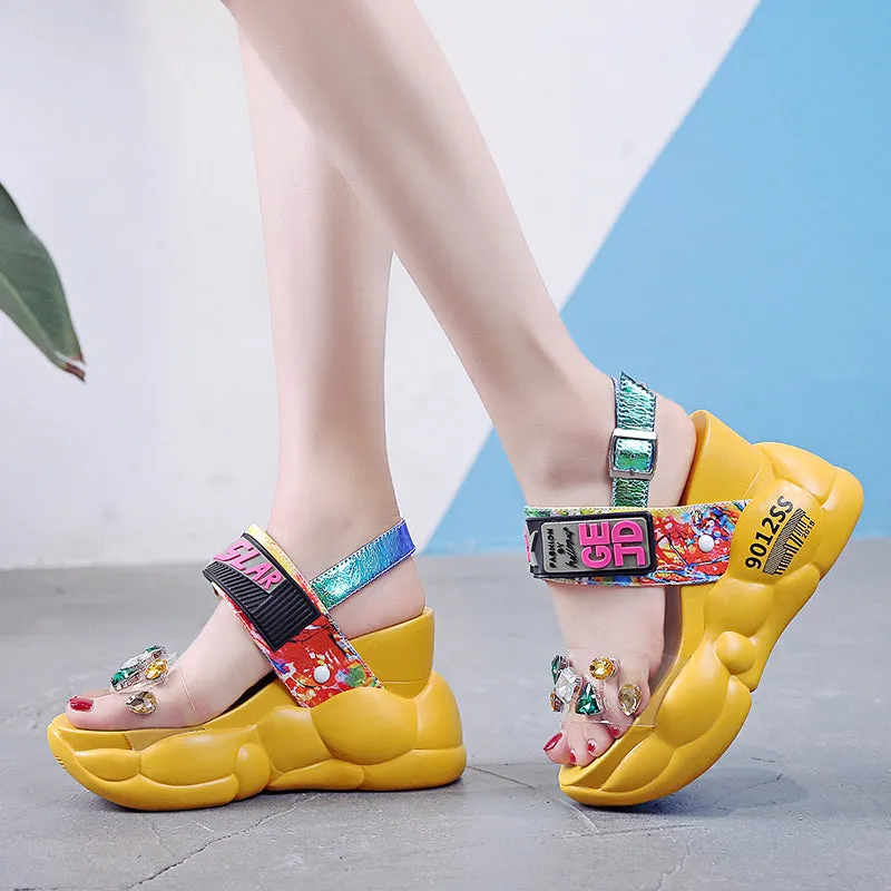Summer Women Sandals Fashion Transparent Diamond Wedge