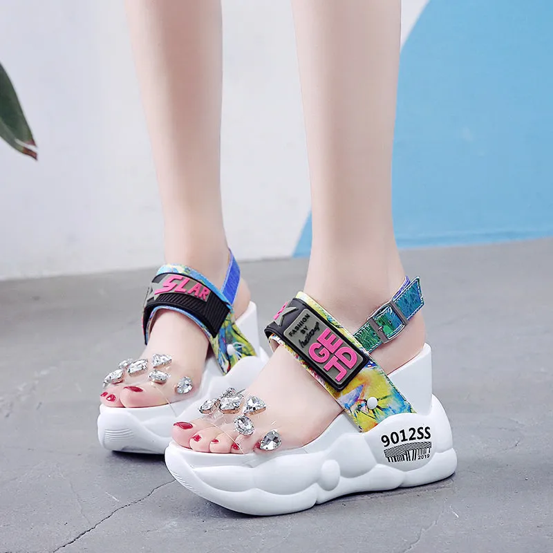 Summer Women Sandals Fashion Transparent Diamond Wedge