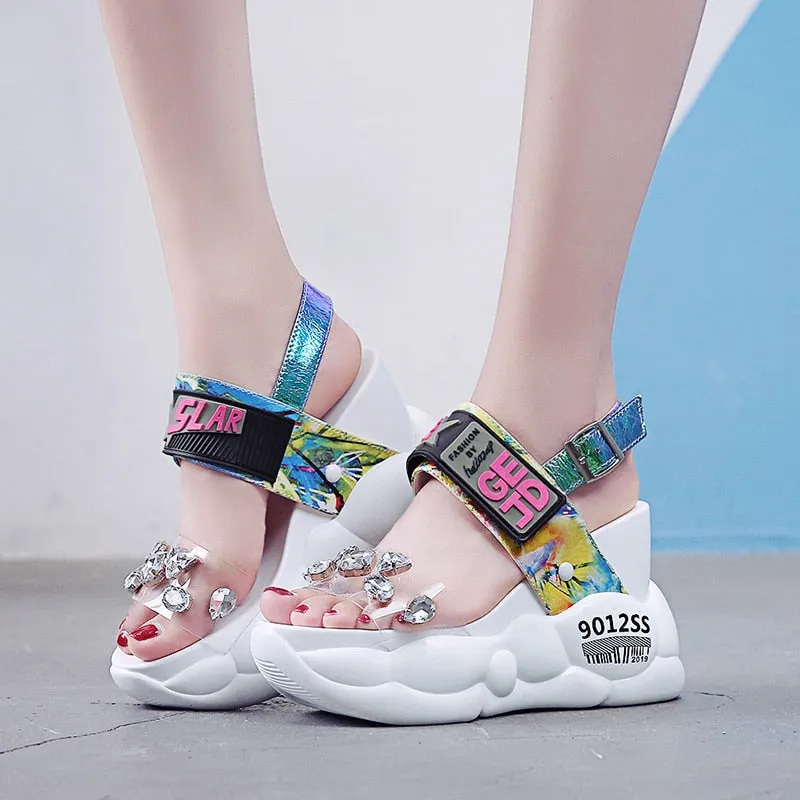 Summer Women Sandals Fashion Transparent Diamond Wedge