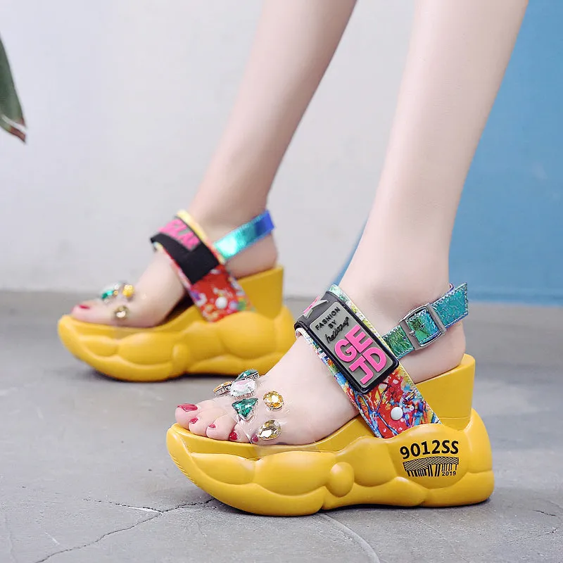 Summer Women Sandals Fashion Transparent Diamond Wedge