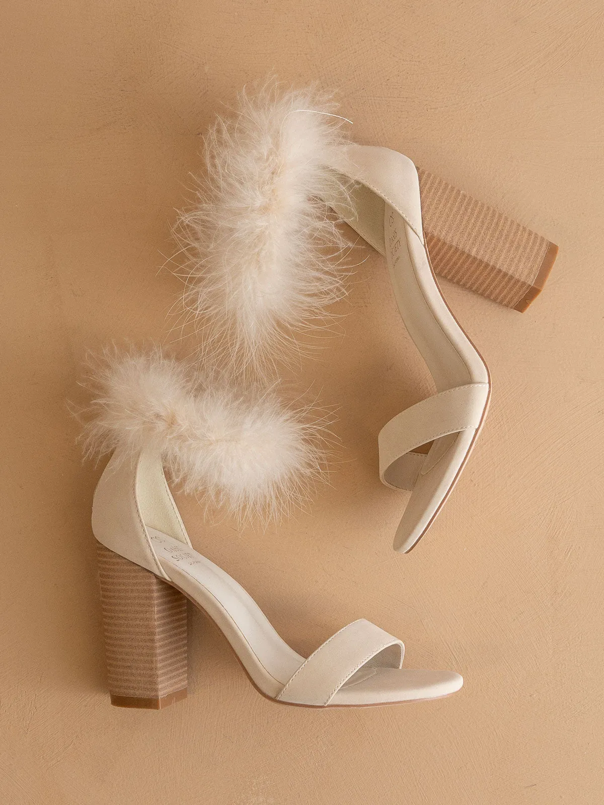 The Sasha | Beige Feathered ankle block heel