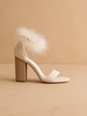 The Sasha | Beige Feathered ankle block heel