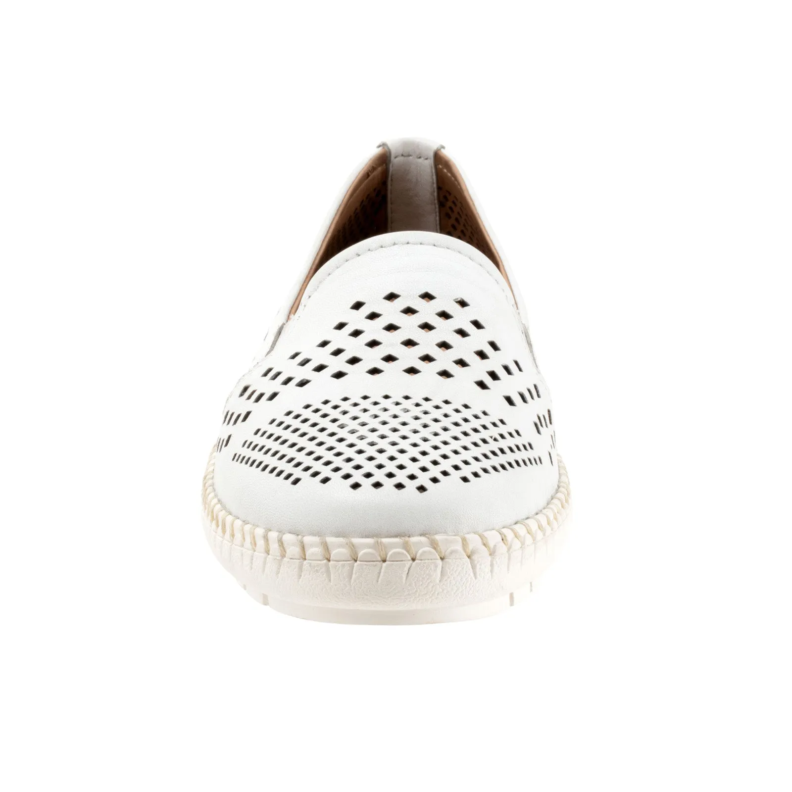Trotters Royal T2319-100 Womens White Leather Slip On Loafer Flats Shoes