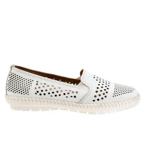 Trotters Royal T2319-100 Womens White Leather Slip On Loafer Flats Shoes
