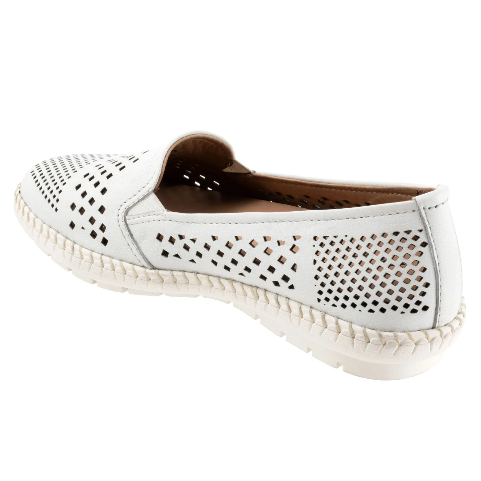 Trotters Royal T2319-100 Womens White Leather Slip On Loafer Flats Shoes